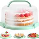 Ohuhu Cake Carrier with Lid and Handle, BPA-Free Cake Containers Cake Holder for 10 inch Cake with 2 Handles Cupcake Carrier - Plastic Cover Two Sided Base for Transport Pies Nuts Fruit Perfect Gifts (Green)