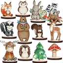 Geetery 12 Pcs Woodland Animals Wooden Animal Cutout Shapes Forest Painted Woodland Baby Shower Decorations Wild Creatures Wood Table Centerpieces for Forest Camp Party Supplies (Cute)