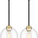 Emak Modern 8 Inch Glass Pendant Lights Kitchen Island, 2 Pack Black and Gold Pendant Light Fixtures, Farmhouse Globe Island Lights for Kitchen, Dining Room, Bathroom, PL121-BKBGD-CG-2PK