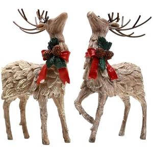 Voltogar Christmas Deer Statue Figurine Reindeer Tabletop, Holiday Reindeer Indoor Decoration Resin Sculpture for Home & Office, 2 Pack