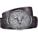 FIORETTO Western Cowboy Belts for Men Women Cowgirl Leather Belt Big Buckle Bull Belt for Jeans Coffee
