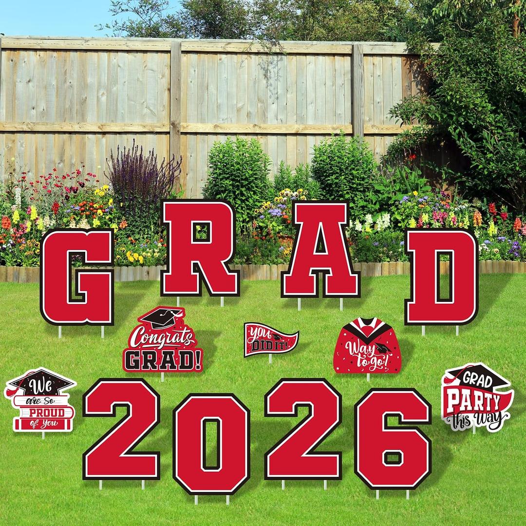Red Themed Graduation Decorations 2026 - Graduation Yard Signs Class of 2026,Congratulate Graduation yard signs - Graduation Party Supplies for High School & Graduation Party Decorations, 15.7 x 12 inches