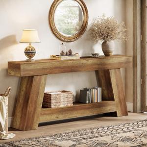 Tribesigns 70.9 Inch Long Console Tables, Farmhouse Entryway Table with Storage, 2-Tier Sofa Table Behind Couch for Entrance, Hallway, Living Room (Rustic Brown), 70.87" W x 11.81" D x 33.46" H