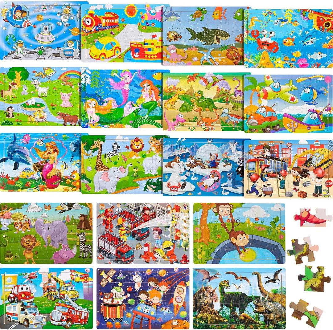 Chivao 18 Pack 30 Pieces Kids Puzzles Ages 3-5 Wooden Jigsaw Puzzles Ages 4-8 Preschool Educational Learning Toys Set for Toddler Kids Boys and Girls Brain Teaser Christmas Boards Gifts
