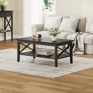 ChooChoo Oxford Coffee Table with Thicker Legs, Black Wood Coffee Table with Storage for Living Room, 40 Inches