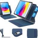 for iPad 11th (A16, 2025)/10th Generation Case with Keyboard, Portrait/Landscape, 11-Color Backlit & Multi-Touch Trackpad, Detachable Case & Stain-Resistant Leather, Pencil Buckle, Blue