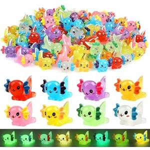 32 pcs Luminous Mini Resin Axolotl 8 Colors Glow in The Dark Tiny Small Little Resin Axolot to Hide Plastic Animal Figures for Garden Micro Landscape Aquarium Potted DIY Miniature Dollhouse Decor