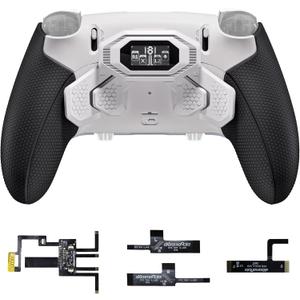 eXtremeRate Beyond Back Paddles Kit for PS5 Edge Controller, OLED Display, Redesigned Ergonomic Rubberized Grips Bottom Shell, Remappable 4 Back Buttons Set for PS5 Edge Controller - White & Black