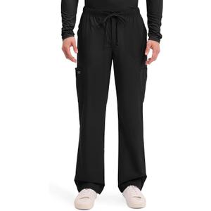 Cherokee Scrubs for Men Tapered Leg Cargo Scrub Pants with Zip Fly, 5 Pockets Elastic Waist 2-Way Stretch & Easy Care WW190 (Black, L)