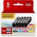 PGI-280XXL/CLI-281XXL Replacement for Canon 281 Ink Cartridges 5 Color Value Pack for Canon 280 281 Ink Cartridges Compatible with PIXMA TR8520 TR8620a TR8620 TR7520 TR8600 TS6120 TS6220 TS9120 (1 PGBlack, 1 Black, 1 Cyan, 1 Yellow, 1 Magenta)