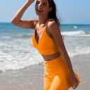 Pink Queen Women's High Waisted Bikini Set Two Piece Swimsuit V Neck Spaghetti Straps Swim Skirt Bathing Suit (Orange, M)