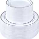 BESTSTAR 200PCS Silver Plastic Plates Set, 100 10.25 inch Dinner Plates and 100 7.5 inch Dessert Plates, Premium Disposable Plates for Party, Wedding