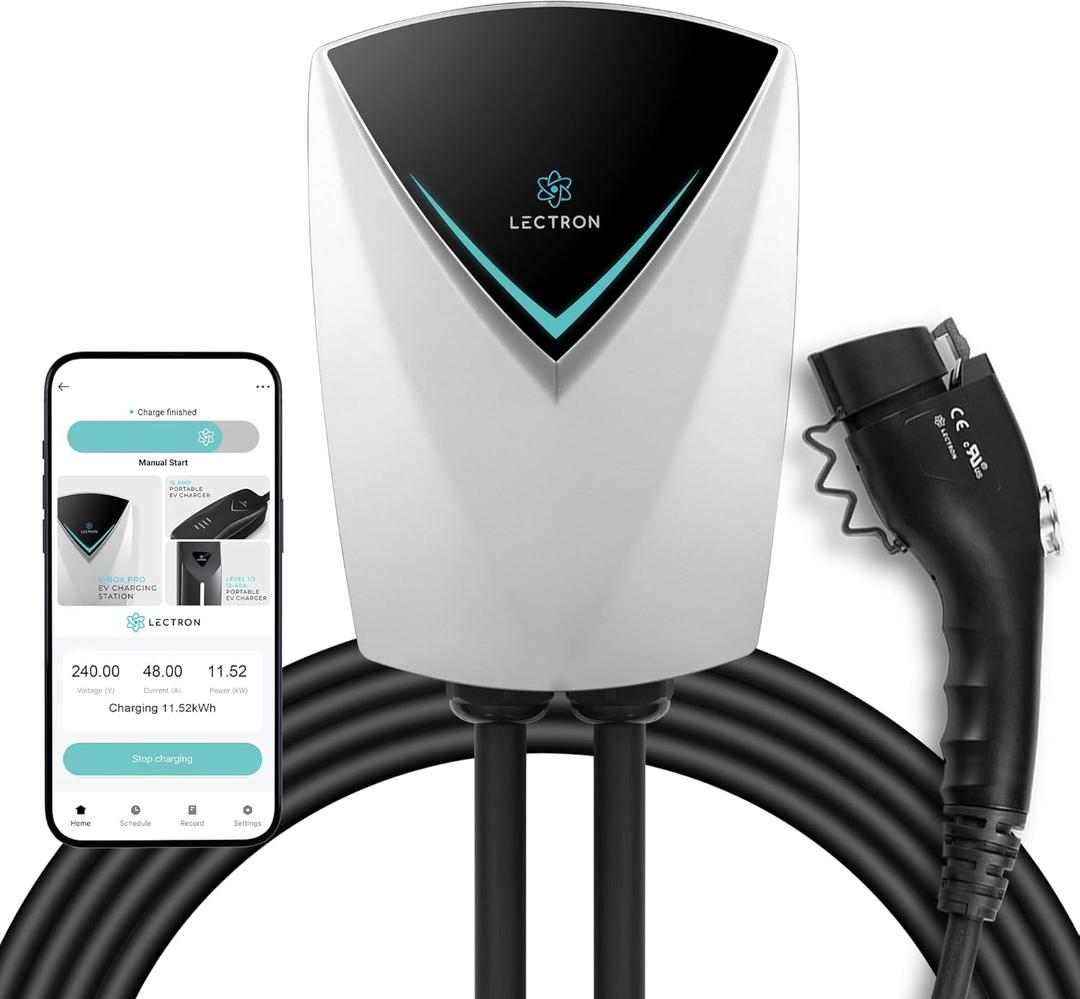 Lectron Electric Vehicle Charging Station (WiFi) 48 Amp with App Control - Powerful Level 2 EV Charger (240V) with NEMA 14-50 Plug/Hardwired - V-Box Pro Compatible with All J1772 Evs