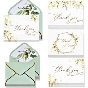 Thank You Cards with Envelopes Bulk 100 PK, Sage Green And Gold Foil Stamped 5x3.5 Inches. Ideal For Wedding, Blank Thank You Notes, Baby, Bridal Shower Cards Small Business, Graduation, Kids, Sympathy