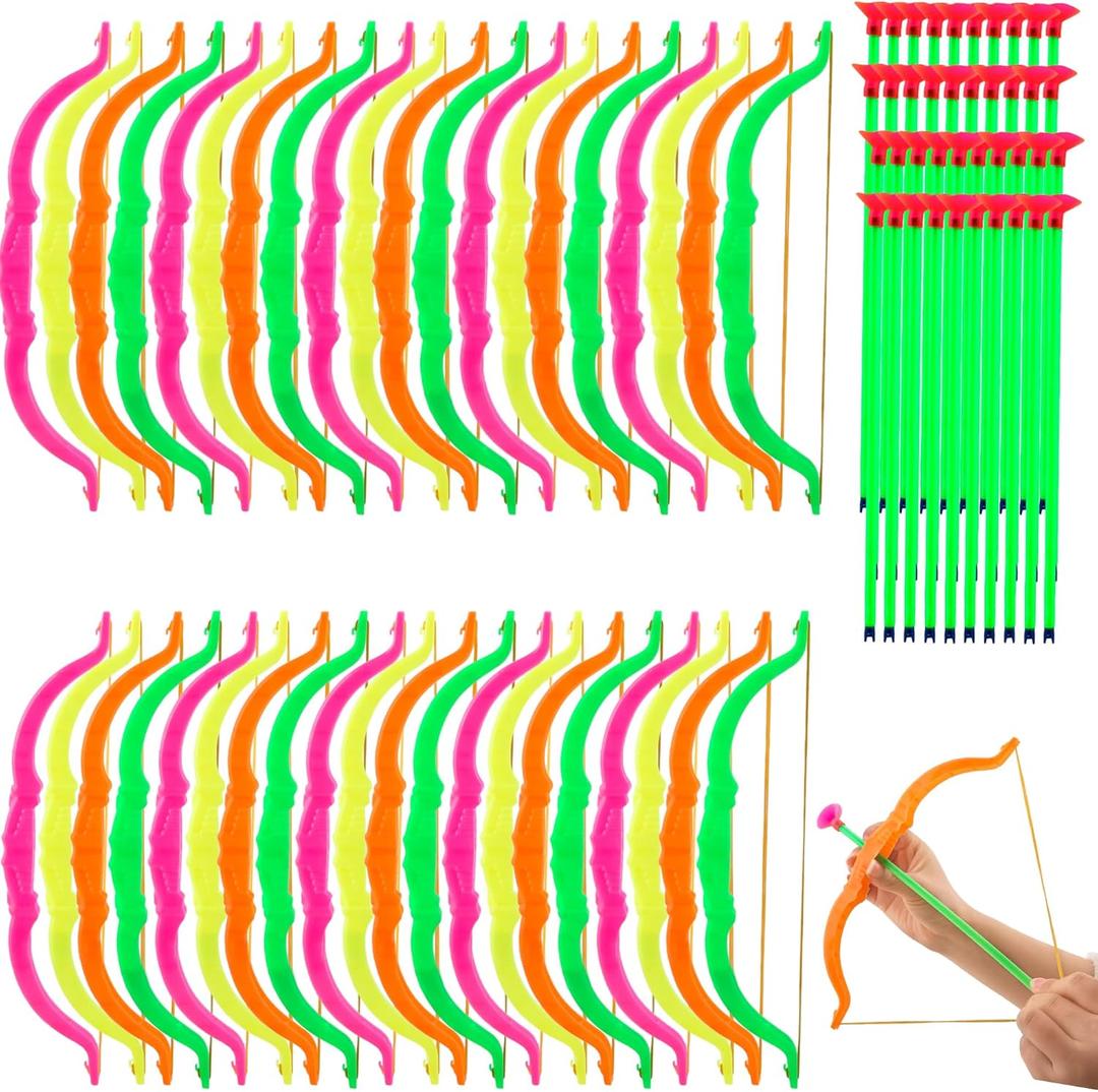 Kids Bow and Arrow Set Plastic Archery Shooter Toy Mini Play Bow and Arrow for Boys Girls Sport Game Gifts, 4 Random Colors