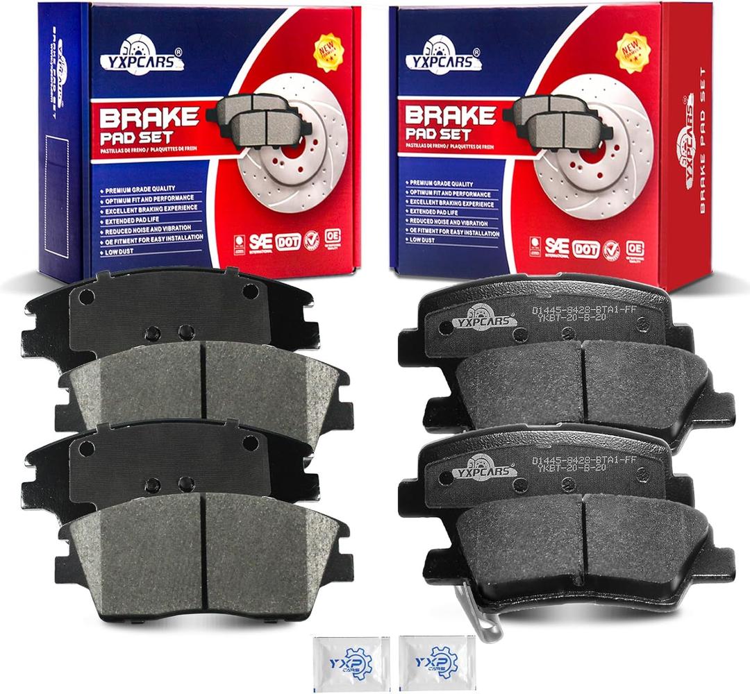 Ceramic Disc Brake Pads Set Front and Rear Replacement for Hyundai Tucson 2016 2017 2018 2019 2020 2021, for Kia Sportage 2017-2022 With Manual Parking Brake