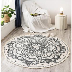 Jucoan 4 Ft Round Rug, Hand Woven Cotton Round Area Rug with Tassels, Machine Washable Bohemian Circular Throw Rug Floor Carpet Mat for Bedroom, Living Room, Playroom