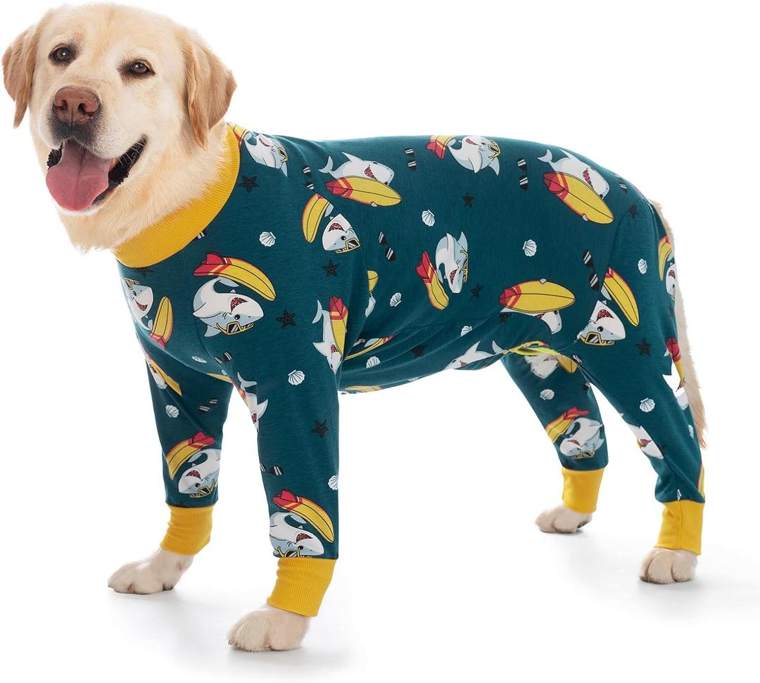Dog Surgery Recovery Suit Onesies for Large Dogs Spayed Recovery Suit Cone Alternative After Surgery Abdominal Wounds Protector Dog Bodysuit for Medium Large Dogs Pajamas (2XL, Shark)
