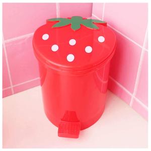 Strawberry Trash Can, 1 Gallon Desk Plastic Cute Trash Can Kawaii Small Srawberry Garbage Can for Bedroom with 5 Rolls Garbage Bag and 20 PCS 3D Cartoon Stickers(Random Style) (Red)
