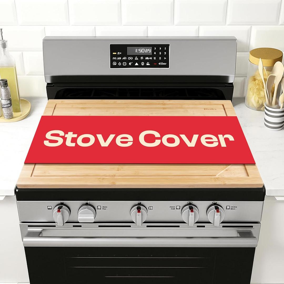 Riveira 30x22 Bamboo Natural Stove Top Covers for Electric Stove & Gas Stove Top Covers for Gas Burners  Large Gas Stove Cover with Handle & Juice Groove  Rustic Stove Covers for Gas Stove Top