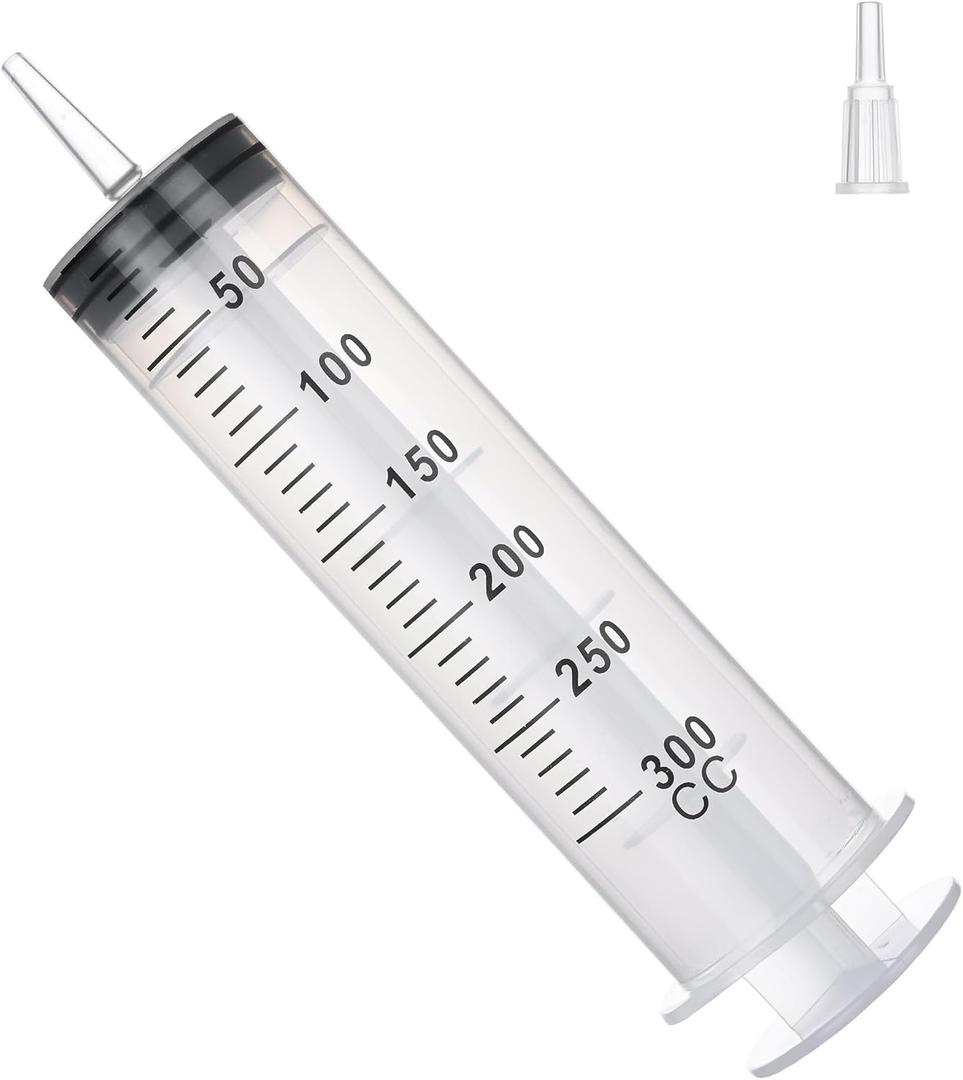 300mL Syringe for Liquid - Large Plastic Syringe with Tip Adapter for Scientific Labs, Oil Transfer, Plant Watering & Refilling