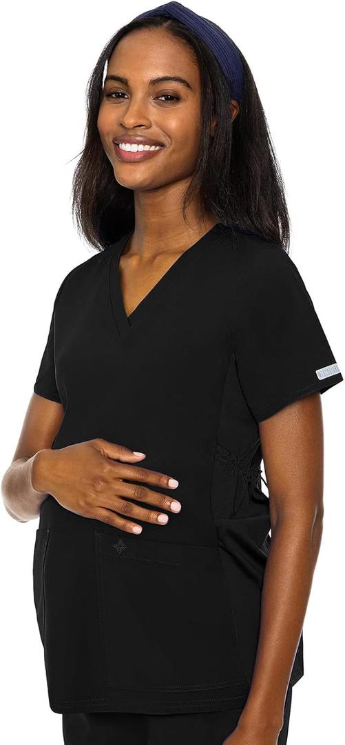 Med Couture Maternity V-Neck Scrub Top, 2 Pockets, Stretchy Side Panels with a Flattering Fit for Pregnant Ladies - ,Large,MC628