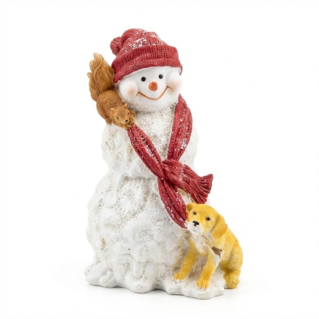 Napco Snowman with Woodland Animals - 15 Inch White Resin Glittered Holiday Figurine