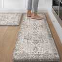 GENIMO 17.3"x47"+17.3"x30"-0.47 Kitchen Mats for Floor 2PCs, Washable Anti Fatigue Mat for Cushioned, Waterproof Kitchen Rugs, Non Slip Comfort Standing Mat Rug for Home, Sink, LightTaupeBrown