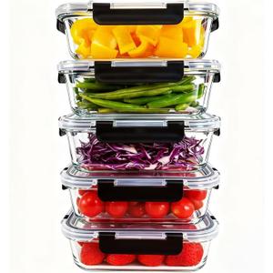 5Pack 35oz Glass Storage Containers with Lids, Airtight Glass Meal Prep Containers, BPA-Free Lunch Containers for Microwave, Oven, Freezer & Dishwasher Safe