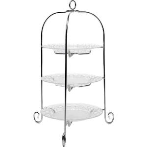 3-Tier Cake or Food Stand with Crystal-Clear Plastic Plates and Metal Display Rack Serving Tray for Wedding Birthday Bridal Shower Autumn NYE Tea Party