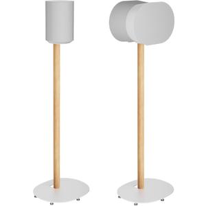 Speaker Stands Compatible with SONOS Era 300 and Era 100, Fixed Height Floor Stand with Cable Management, Wooden Speaker Mount, White & Beech, 2 Pack (Pair)