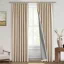 MIULEE Linen Pinch Pleated 100% Blackout Curtains for Bedroom 90 Inch Long 2 Panels Set - Back Tab Track Black Out Curtain for Living Room Darkening Triple Pleat Drapes with Hooks, Oatmeal