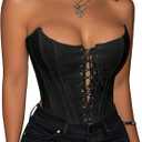 Black Corset Tops for Women Strapless Backless Lace-Up Bustier Crop Tank Top Sleeveless Sexy Summer Going Out Top Y2K (Small)
