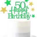 6 x Glittery 50th Happy Birthday Cake Topper with Star,Personalised 50 Birthday Cake Toppers Party Decorations Party Supplies for Boys Girls Green Gold