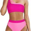 MOOSLOVER Women Cutout One Shoulder High Waisted Bikini High Cut Two Piece Swimsuits, L