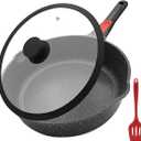 AIKENBBKK 12 Inch Deep Frying Pan Skillet Nonstick with Lid, 5 QT Saute Pan, Non Stick Frying Pan, Compatible with All Stovetops, Detachable Handle, Oven Safe, PFOA PFOS Free, Black