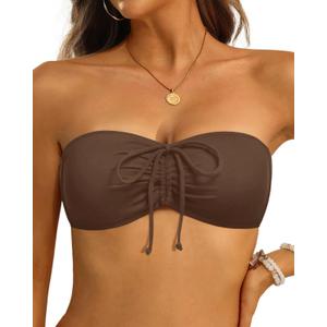 Tempt Me Women Bandeau Bikini Top Strapless Swim Tops Tube Halter Swimsuit Top Only (Brown)