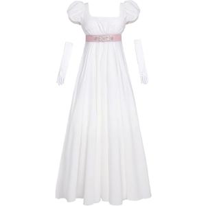 Vibsion Regency Dresses for Women Puff Sleeve Empire Waist Dress Gown, L-XL