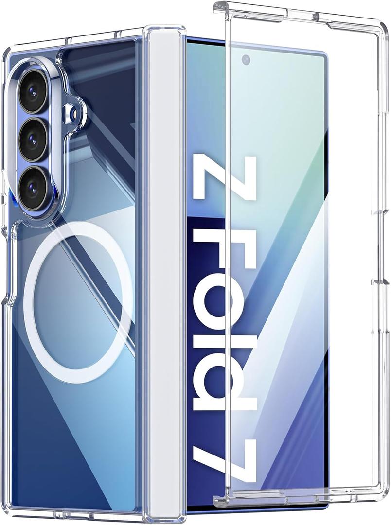 Vizvera for Samsung Galaxy Z Fold 7 Case Clear with Magnetic Power [Slim Design][Screen Protector][Hinge Protection] Shockproof Protective Phone Case for Galaxy Z Fold 7(Clear)