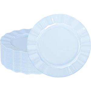 72 Pack Blue Plastic Plates, 7" Disposable Wave Edge Salad/Dessert Plates Elegant Heavy Duty Plate for Party, Wedding, Thanksgiving, Christmas