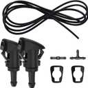 Windshield Washer Nozzles Kit, Washer Jet and 2 Meter Fluid Hose with Connector, Windshield Washer Hose Kit Compatible with Chrysler, Dodge, Jeep, Replaces OEM #: 4805742AB, 5113049AA (Black)