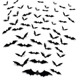 4 x 3D Halloween Bats Decorations Party Supplies,120PCS Bat Stickers for Wall with 4 Different Sizes, Black PVC Bats for Halloween Party Decorations Indoor