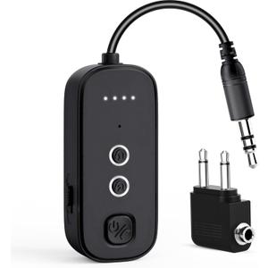 Bluetooth Transmitter Receiver with Airplane Adapter: Wireless Audio Transmitter for 2 AirPods/Headphones - 20+ Hr Battery Works USB Charging with 3.5mm Jack AUX for Flight,Gym,Car,TV,Tablet,Travel