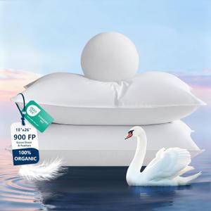 Goose Feather Down Pillows Standard Size Set of 2, Ultra Soft 100% Organic Cotton Fabric 700TC, 900 Fill Power Luxury Hotel Collection Bed Gusseted Pillows 2 Pack for Back, Stomach or Side Sleepers