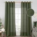 LAMIT Olive Green Linen Sheer Curtains 90 inch for Living Room, Soft Thick Bronze Grommet Light Filtering Boho Window Textured Neutral Drapes for Bedroom Farmhouse, 2 Panels Set, 52 x 90 Inch
