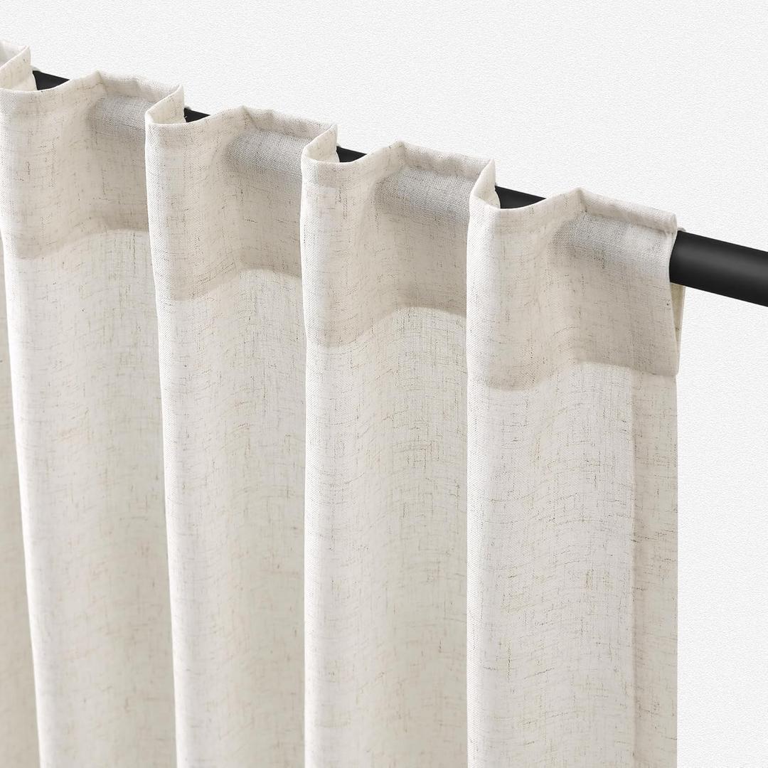 Natural Linen Curtains 84 Inch Length for Living Room 2 Panel Pocket Drape Light Filtering Semi Sheer Cream Country Rustic Farmhouse Boho Curtain Bedroom Pinch Pleated Look Ivory Color Back Tab
