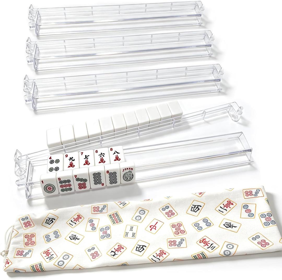 Clear Mahjong Racks with Pushers, 18.7" Acrylic Mahjong Racks Set of 4, Standard