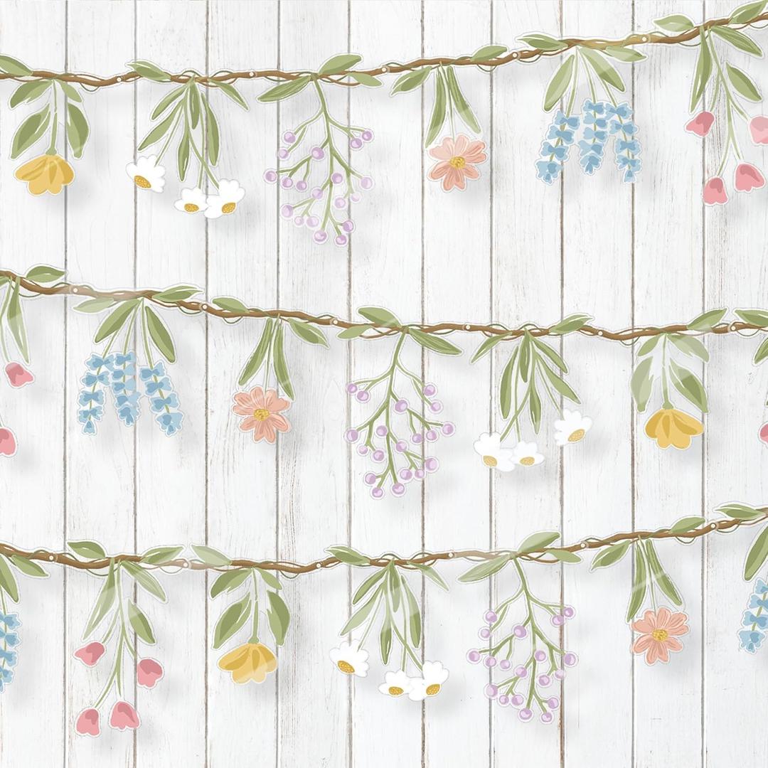 Cheerland Flower Banner Wildflower Garland Floral for Enchanted Garden Theme Wedding Wild One Birthday Baby Bloom Fairy Tale Tea Market Spring Easter Supplies Woodland Cottagecore Party Decorations