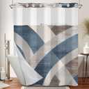 No Hook Shower Curtain with Snap in Liner Set, Abstract Blue Grey Geometric Print - Mesh Top Waterproof Double Layer Bath Tub Curtain for Modern Minimalist Bathroom Decor, 71W x 74H