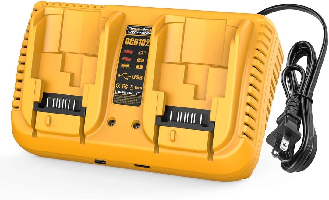 DCB102 20V Dual Port Fast Charger for Dewalt, Replacement Charger Compatible with Dewalt 12V-20V Batteries, with USB & Type-C Charging Ports